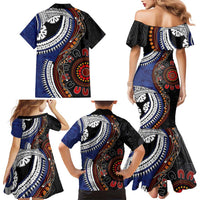 Fiji and Australia Together Family Matching Mermaid Dress and Hawaiian Shirt Kangaroo Aboriginal with Tribal Tapa Hibiscus Half Style LT03 - Polynesian Pride