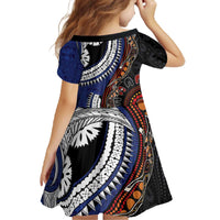 Fiji and Australia Together Family Matching Off The Shoulder Long Sleeve Dress and Hawaiian Shirt Kangaroo Aboriginal with Tribal Tapa Hibiscus Half Style LT03 - Polynesian Pride