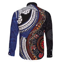 Fiji and Australia Together Family Matching Off The Shoulder Long Sleeve Dress and Hawaiian Shirt Kangaroo Aboriginal with Tribal Tapa Hibiscus Half Style LT03 - Polynesian Pride