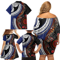 Fiji and Australia Together Family Matching Off Shoulder Short Dress and Hawaiian Shirt Kangaroo Aboriginal with Tribal Tapa Hibiscus Half Style LT03 - Polynesian Pride