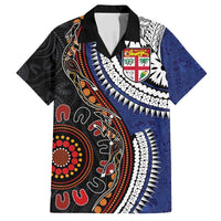 Fiji and Australia Together Family Matching Tank Maxi Dress and Hawaiian Shirt Kangaroo Aboriginal with Tribal Tapa Hibiscus Half Style LT03 Dad's Shirt - Short Sleeve Black - Polynesian Pride