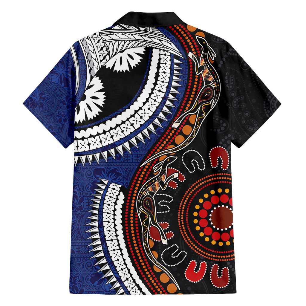Fiji and Australia Together Family Matching Tank Maxi Dress and Hawaiian Shirt Kangaroo Aboriginal with Tribal Tapa Hibiscus Half Style LT03 - Polynesian Pride