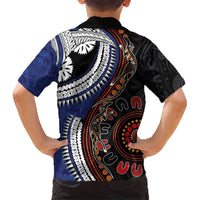 Fiji and Australia Together Kid Hawaiian Shirt Kangaroo Aboriginal with Tribal Tapa Hibiscus Half Style - Polynesian Pride