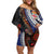 Fiji and Australia Together Off Shoulder Short Dress Kangaroo Aboriginal with Tribal Tapa Hibiscus Half Style - Polynesian Pride