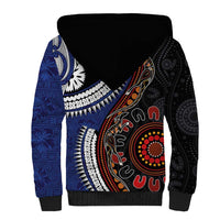 Fiji and Australia Together Sherpa Hoodie Kangaroo Aboriginal with Tribal Tapa Hibiscus Half Style LT03 - Polynesian Pride