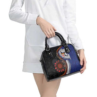 Fiji and Australia Together Shoulder Handbag Kangaroo Aboriginal with Tribal Tapa Hibiscus Half Style - Polynesian Pride