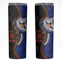 Fiji and Australia Together Skinny Tumbler Kangaroo Aboriginal with Tribal Tapa Hibiscus Half Style LT03 Black - Polynesian Pride