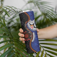 Fiji and Australia Together Skinny Tumbler Kangaroo Aboriginal with Tribal Tapa Hibiscus Half Style LT03 - Polynesian Pride
