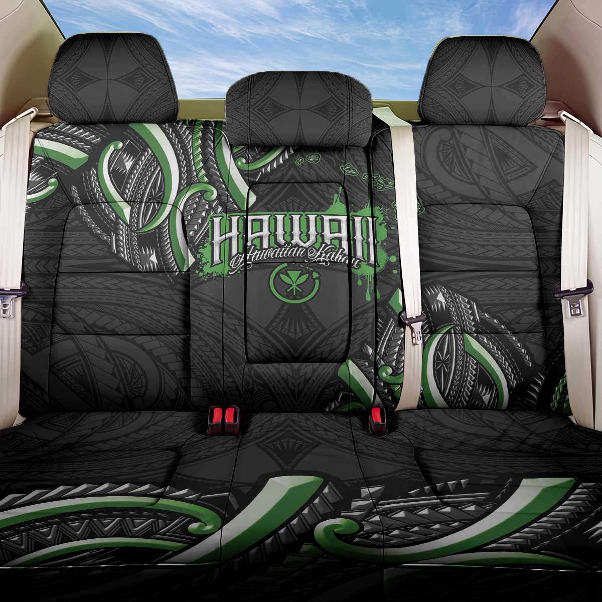 Traditional Art Hawaiian Kakau Tattoos Back Car Seat Cover Green Color - Polynesian Pride