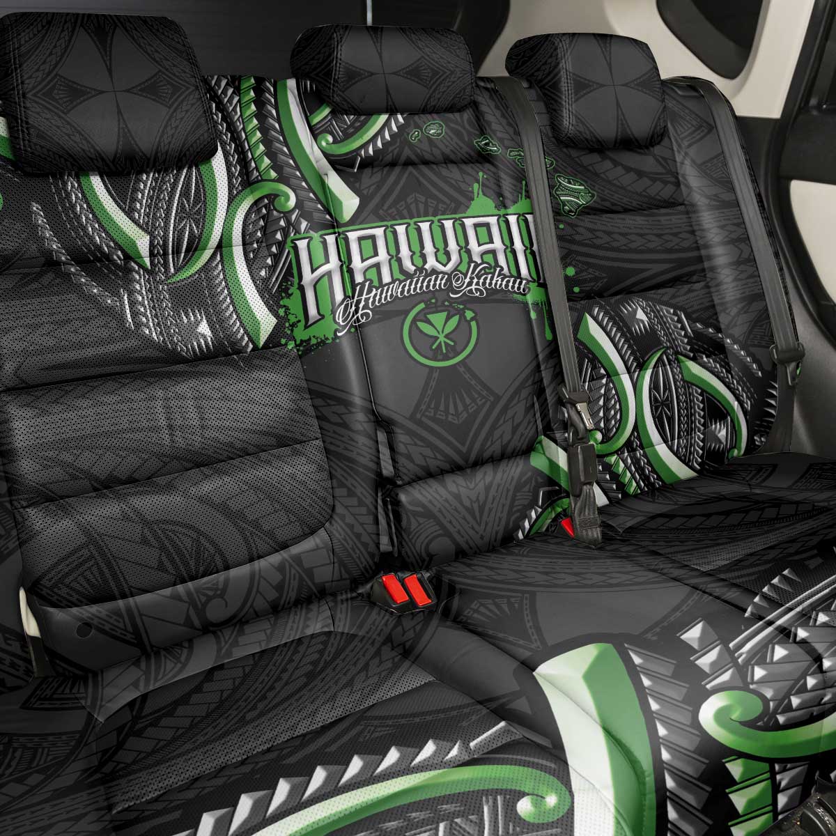 Traditional Art Hawaiian Kakau Tattoos Back Car Seat Cover Green Color - Polynesian Pride
