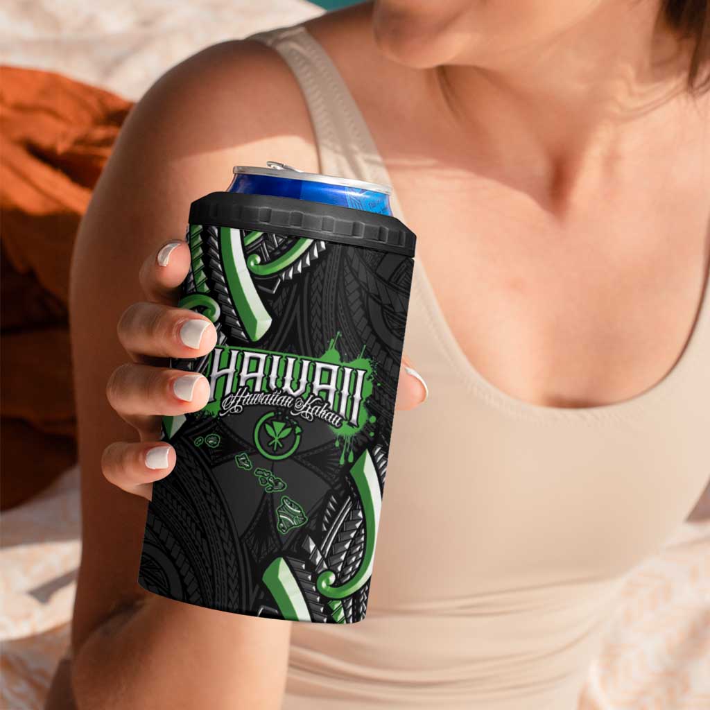 Traditional Art Hawaiian Kakau Tattoos 4 in 1 Can Cooler Tumbler Green Color LT03 - Polynesian Pride