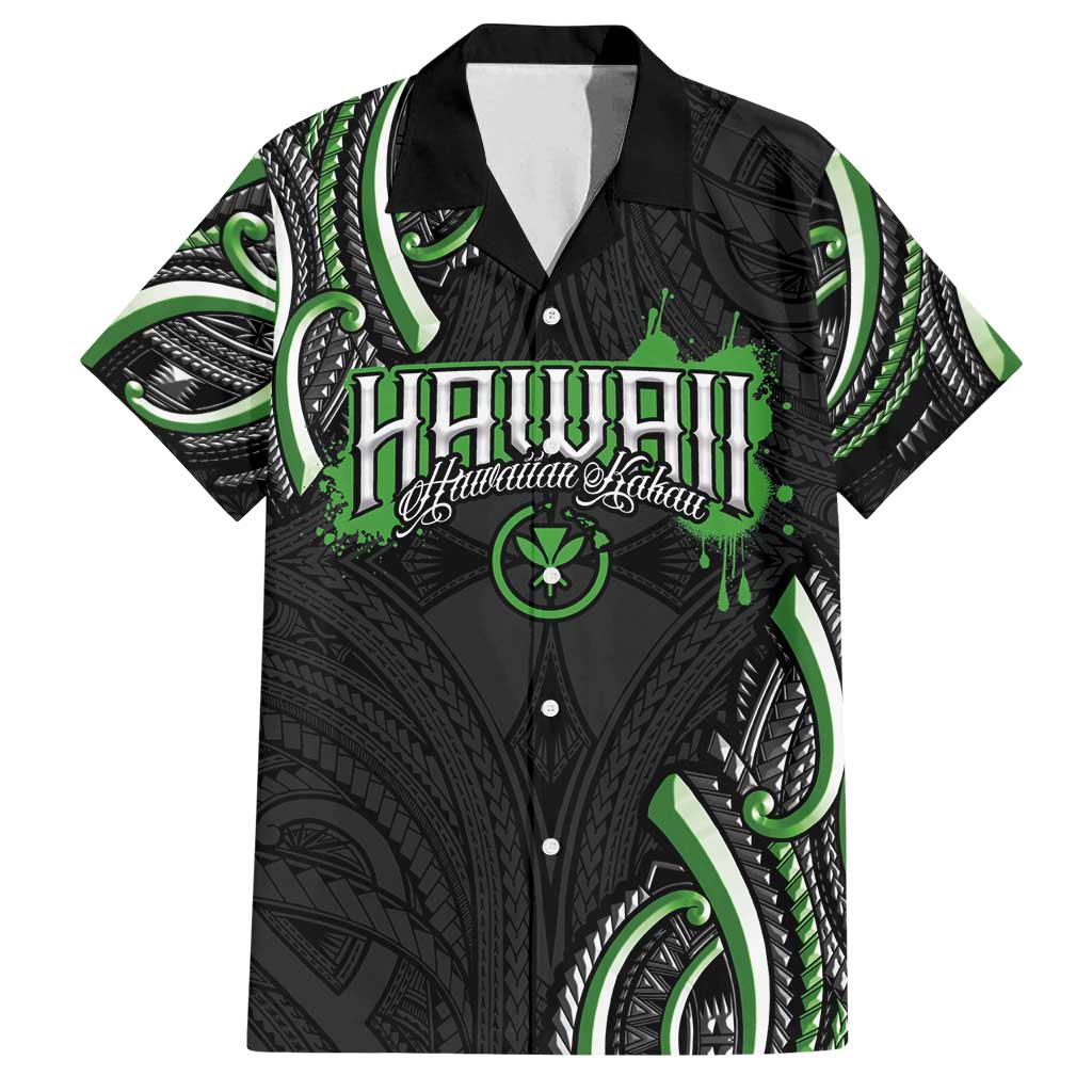 Traditional Art Hawaiian Kakau Tattoos Family Matching Long Sleeve Bodycon Dress and Hawaiian Shirt Green Color - Polynesian Pride