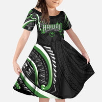 Traditional Art Hawaiian Kakau Tattoos Family Matching Mermaid Dress and Hawaiian Shirt Green Color LT03 Daughter's Dress Green - Polynesian Pride