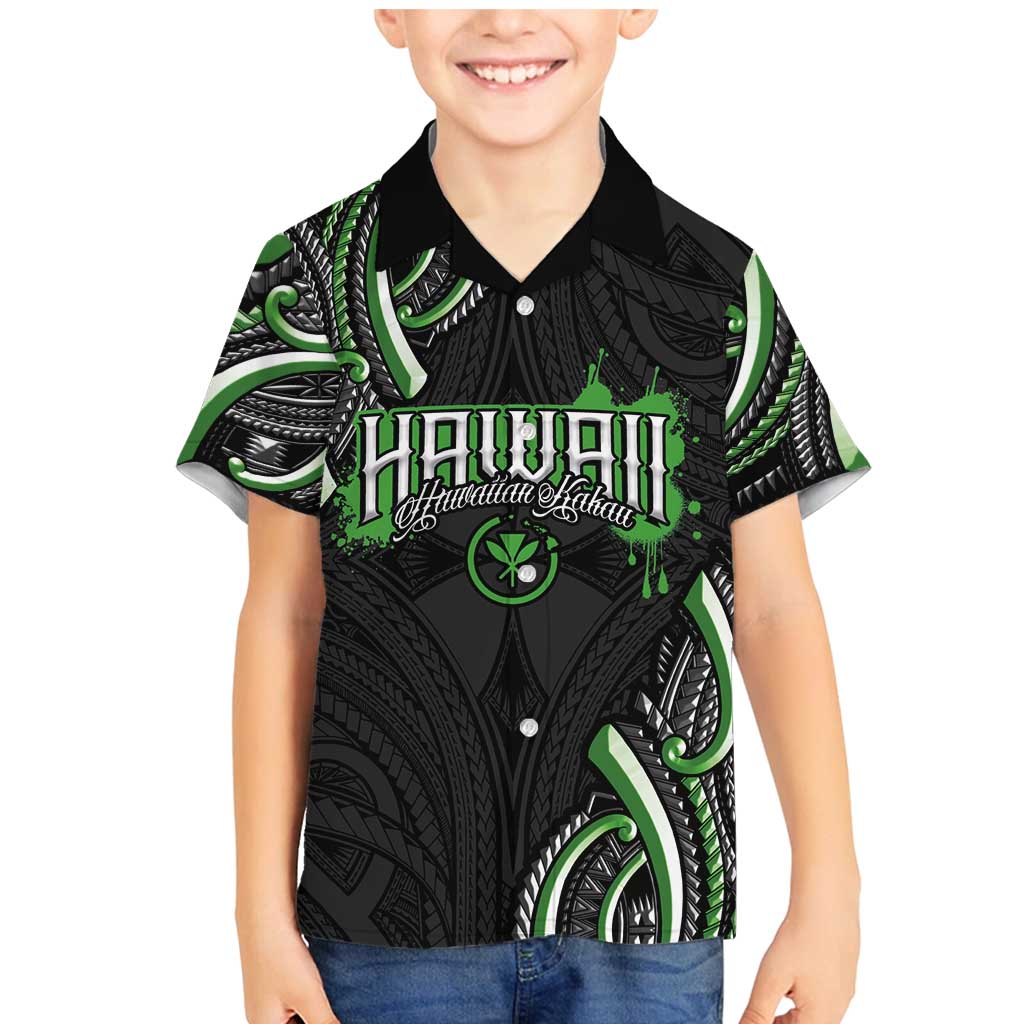 Traditional Art Hawaiian Kakau Tattoos Family Matching Mermaid Dress and Hawaiian Shirt Green Color LT03 Son's Shirt Green - Polynesian Pride