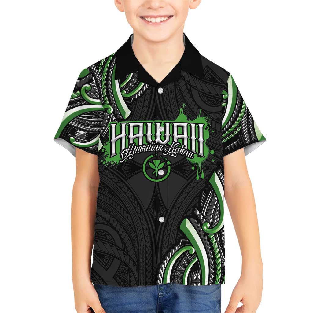 Traditional Art Hawaiian Kakau Tattoos Family Matching Puletasi and Hawaiian Shirt Green Color LT03 Son's Shirt Green - Polynesian Pride