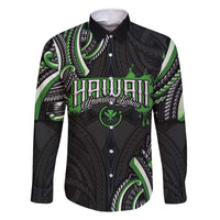 Traditional Art Hawaiian Kakau Tattoos Family Matching Summer Maxi Dress and Hawaiian Shirt Green Color LT03 Dad's Shirt - Long Sleeve Green - Polynesian Pride