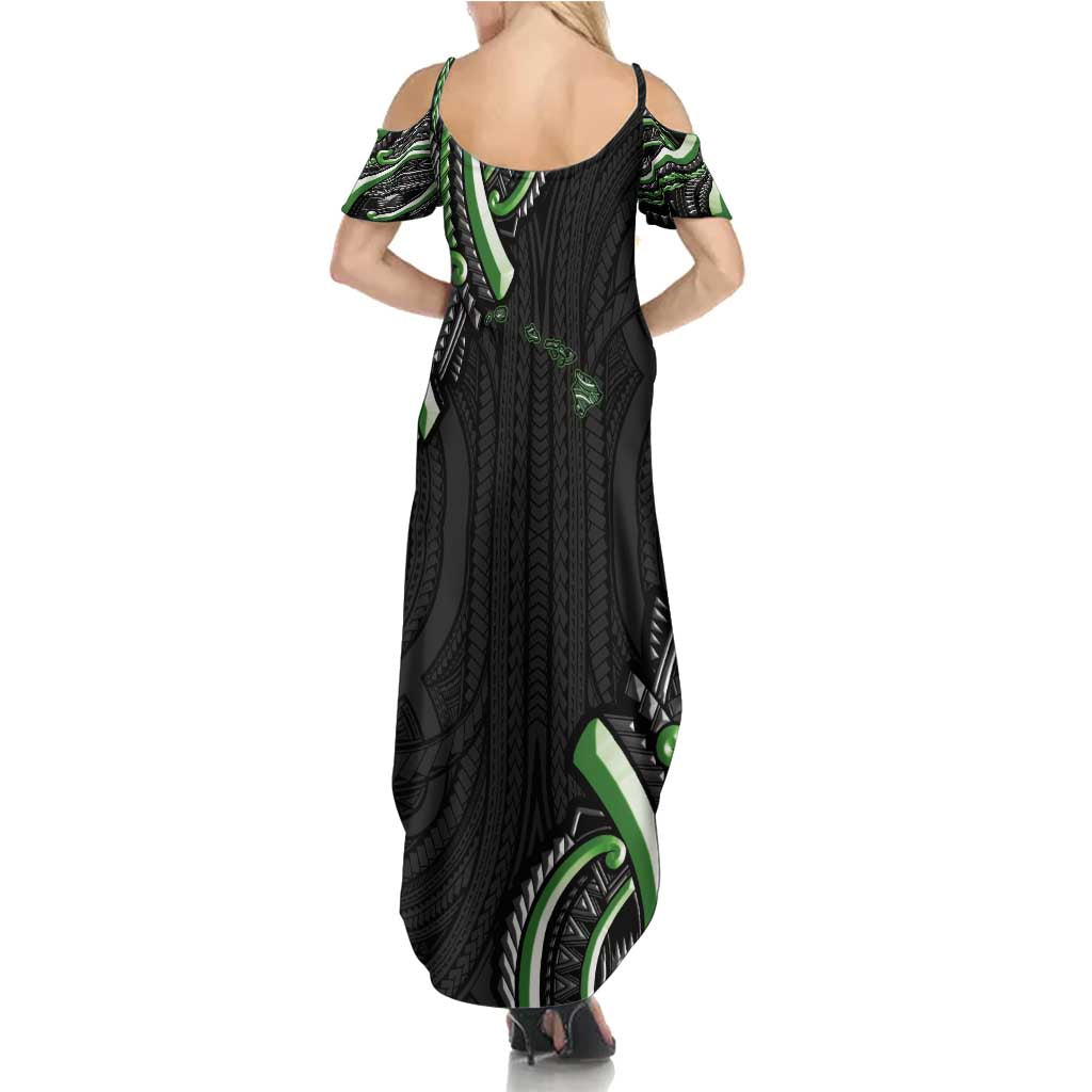Traditional Art Hawaiian Kakau Tattoos Family Matching Summer Maxi Dress and Hawaiian Shirt Green Color LT03 - Polynesian Pride