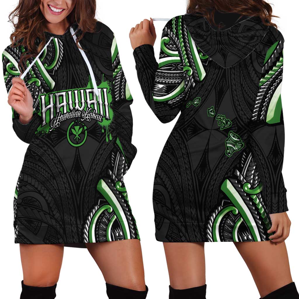 Traditional Art Hawaiian Kakau Tattoos Hoodie Dress Green Color LT03 - Polynesian Pride