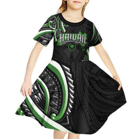 Traditional Art Hawaiian Kakau Tattoos Kid Short Sleeve Dress Green Color LT03 - Polynesian Pride