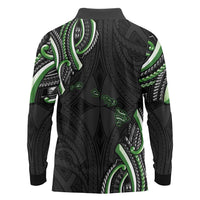 Traditional Art Hawaiian Kakau Tattoos Long Sleeve Polo Shirt Green Color LT03 - Polynesian Pride