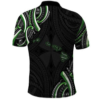 Traditional Art Hawaiian Kakau Tattoos Polo Shirt Green Color - Polynesian Pride