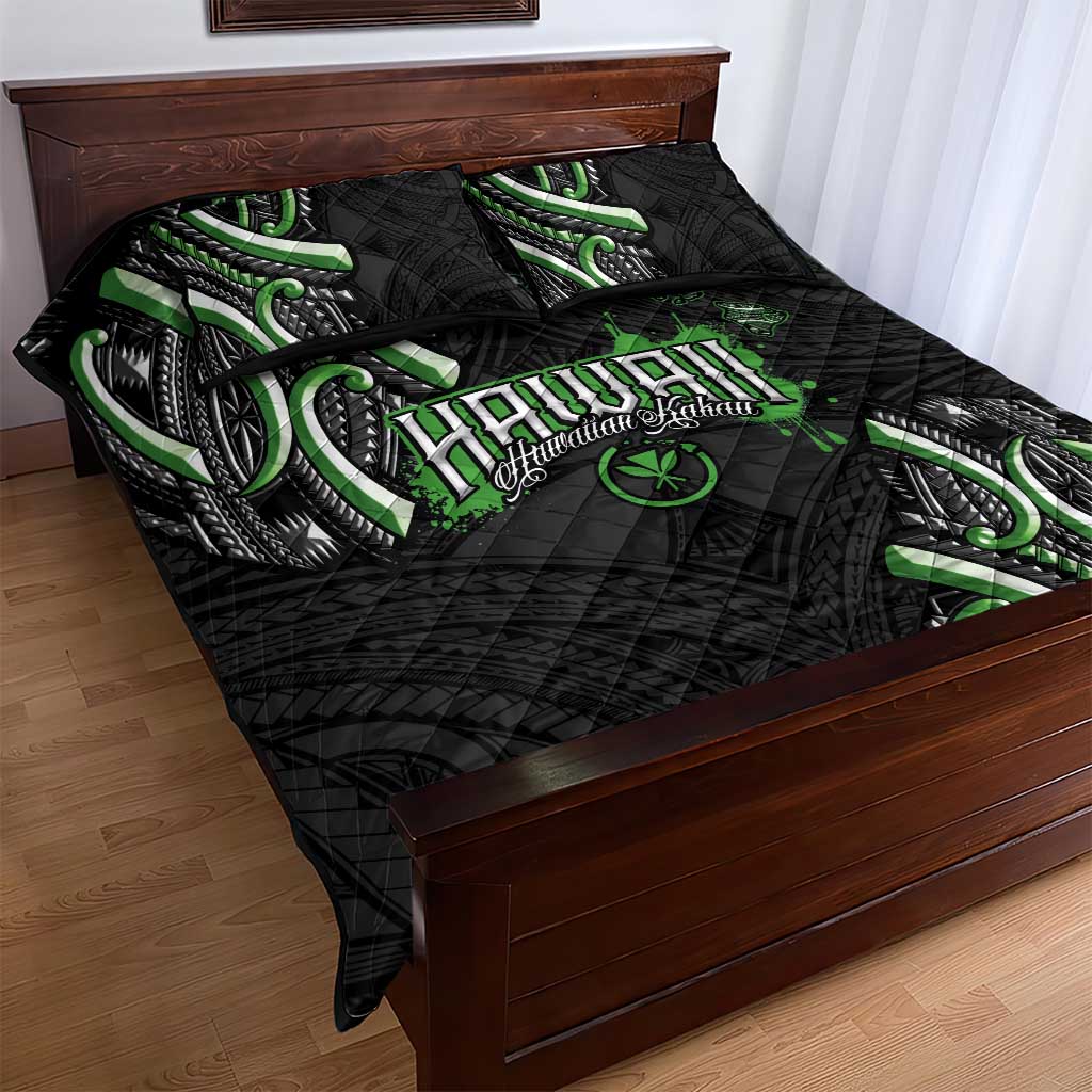 Traditional Art Hawaiian Kakau Tattoos Quilt Bed Set Green Color - Polynesian Pride