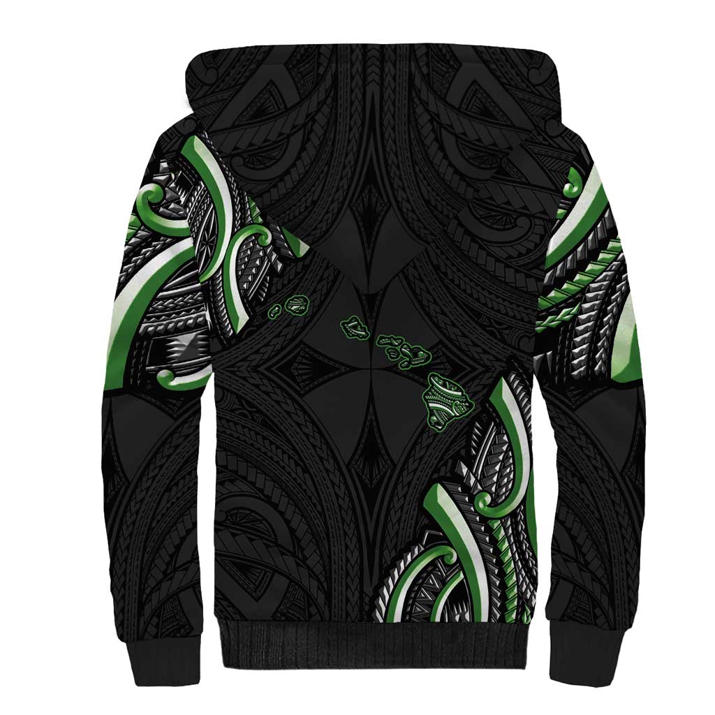 Traditional Art Hawaiian Kakau Tattoos Sherpa Hoodie Green Color LT03 - Polynesian Pride