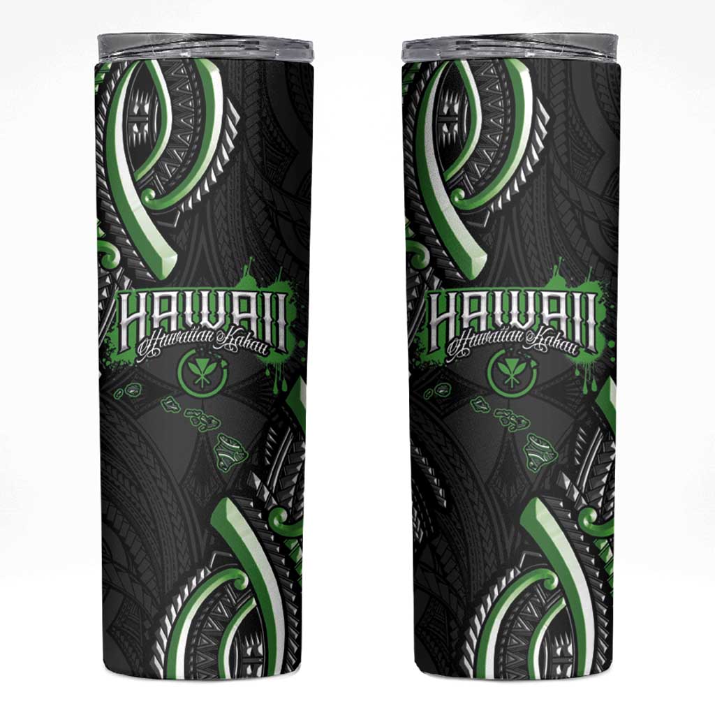 Traditional Art Hawaiian Kakau Tattoos Skinny Tumbler Green Color LT03 Green - Polynesian Pride