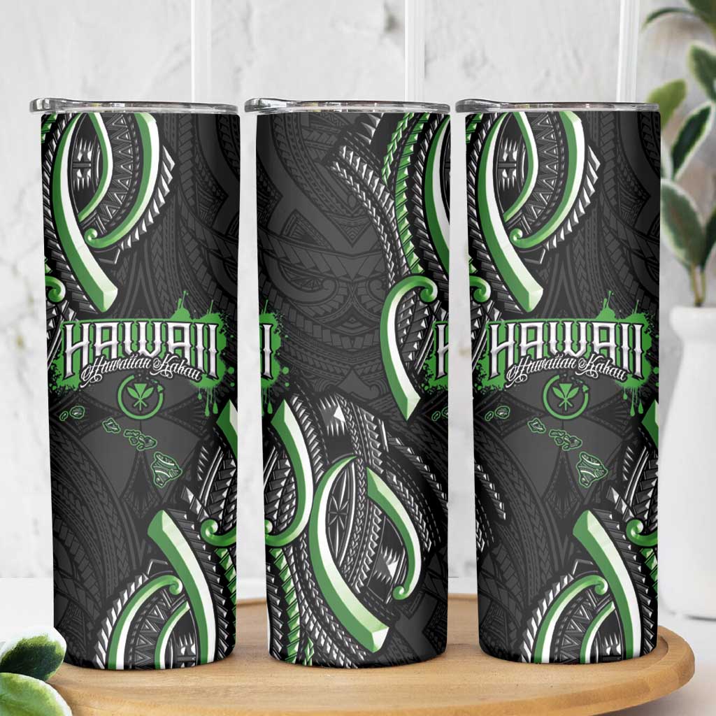 Traditional Art Hawaiian Kakau Tattoos Skinny Tumbler Green Color LT03 - Polynesian Pride