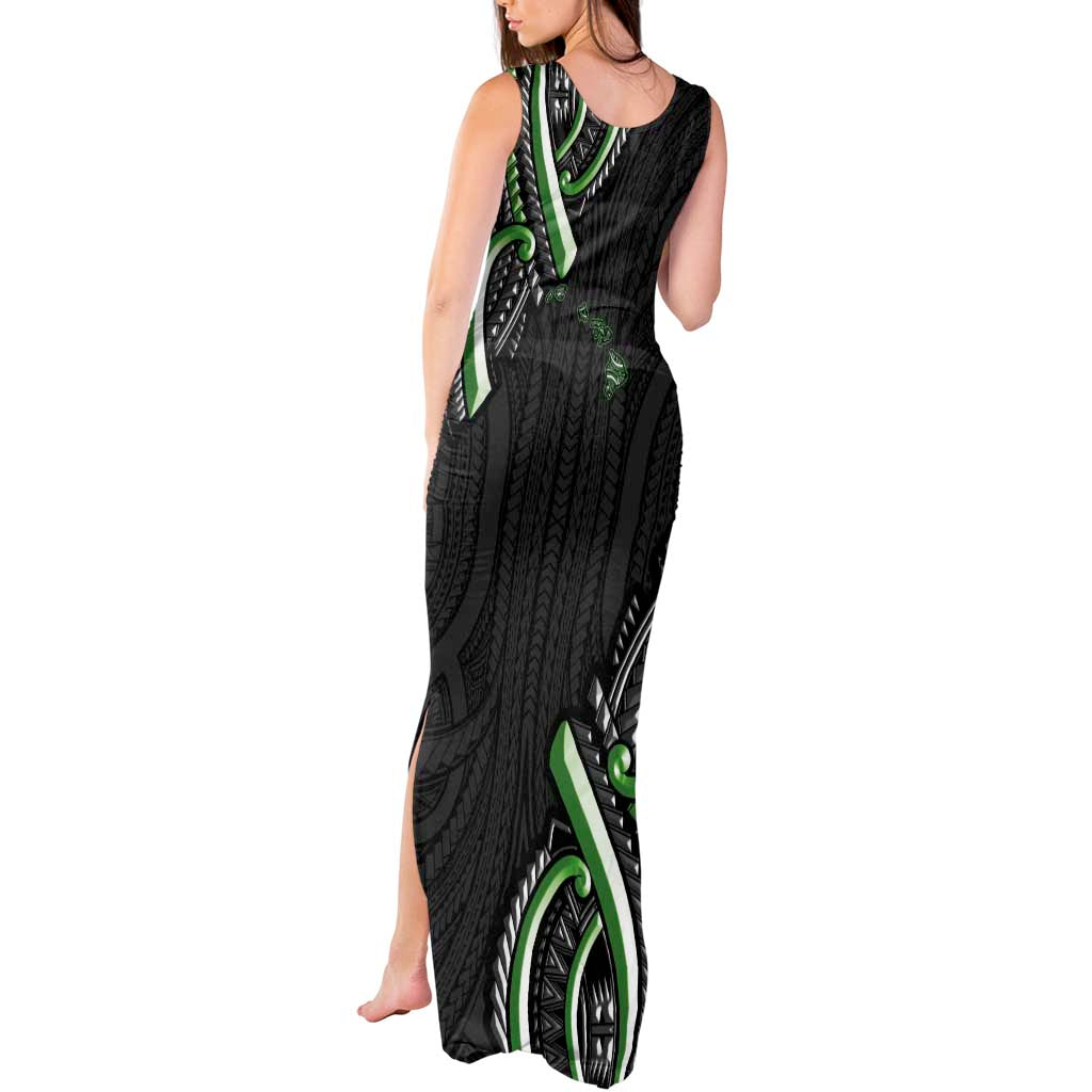 Traditional Art Hawaiian Kakau Tattoos Tank Maxi Dress Green Color - Polynesian Pride