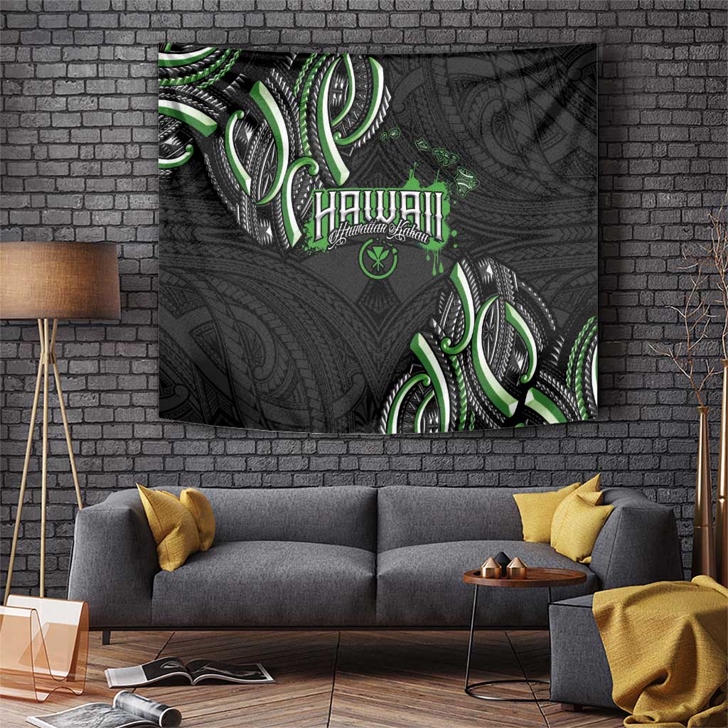 Traditional Art Hawaiian Kakau Tattoos Tapestry Green Color - Polynesian Pride