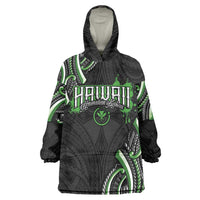 Traditional Art Hawaiian Kakau Tattoos Wearable Blanket Hoodie Green Color LT03 One Size Green - Polynesian Pride