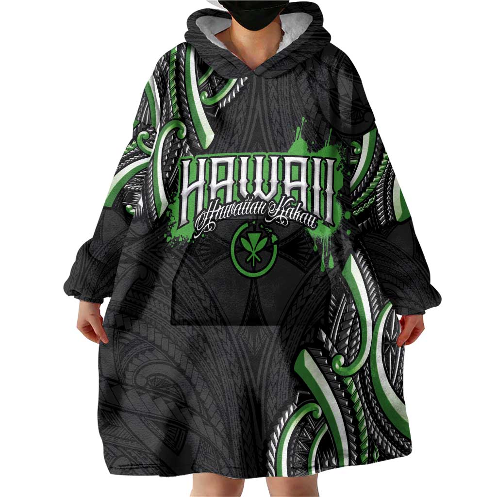 Traditional Art Hawaiian Kakau Tattoos Wearable Blanket Hoodie Green Color LT03 - Polynesian Pride
