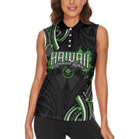 Traditional Art Hawaiian Kakau Tattoos Women Sleeveless Polo Shirt Green Color LT03 - Polynesian Pride