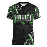 Traditional Art Hawaiian Kakau Tattoos Women V-Neck T-Shirt Green Color LT03 Female Green - Polynesian Pride
