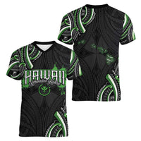 Traditional Art Hawaiian Kakau Tattoos Women V-Neck T-Shirt Green Color LT03 - Polynesian Pride