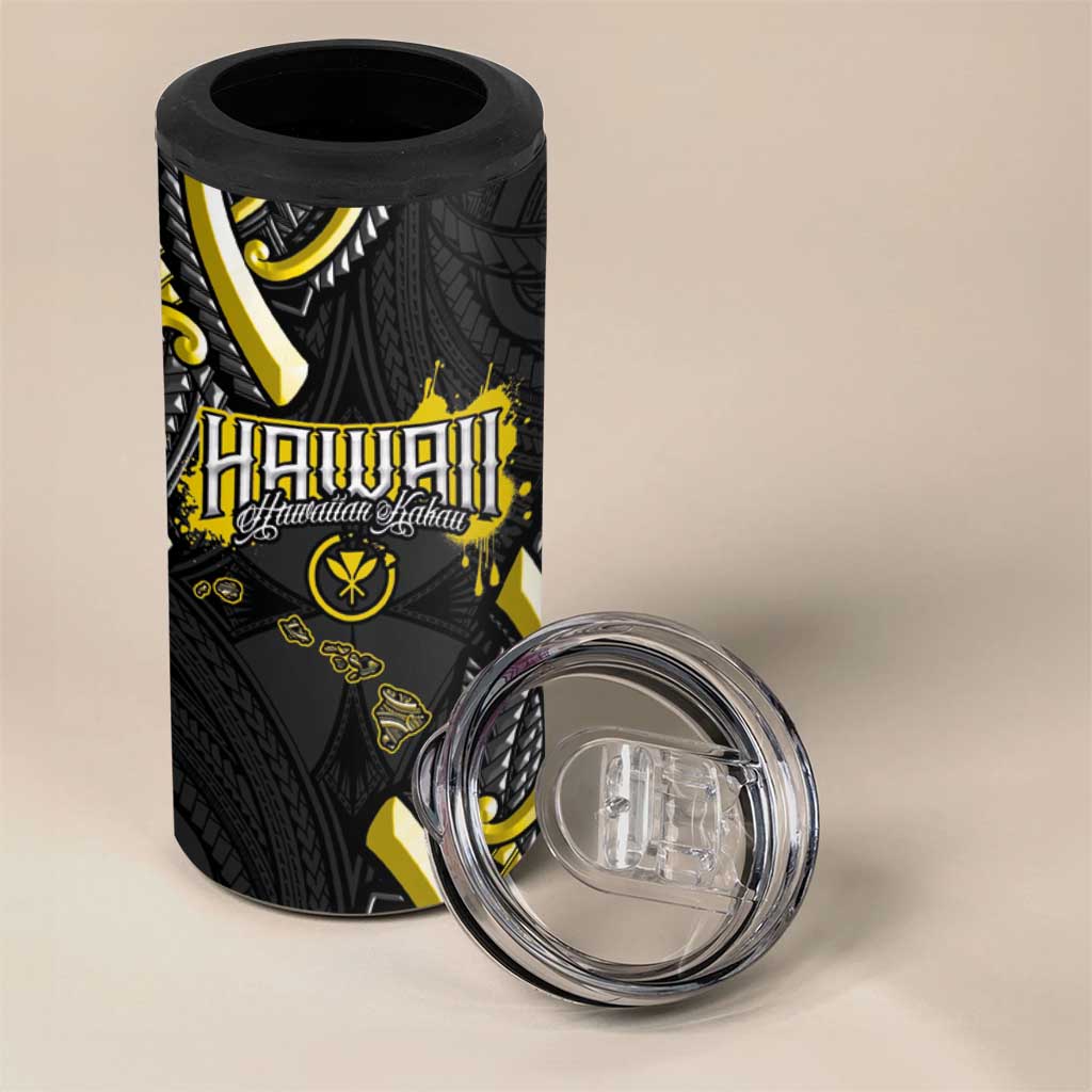 Traditional Art Hawaiian Kakau Tattoos 4 in 1 Can Cooler Tumbler Yellow Color LT03 - Polynesian Pride