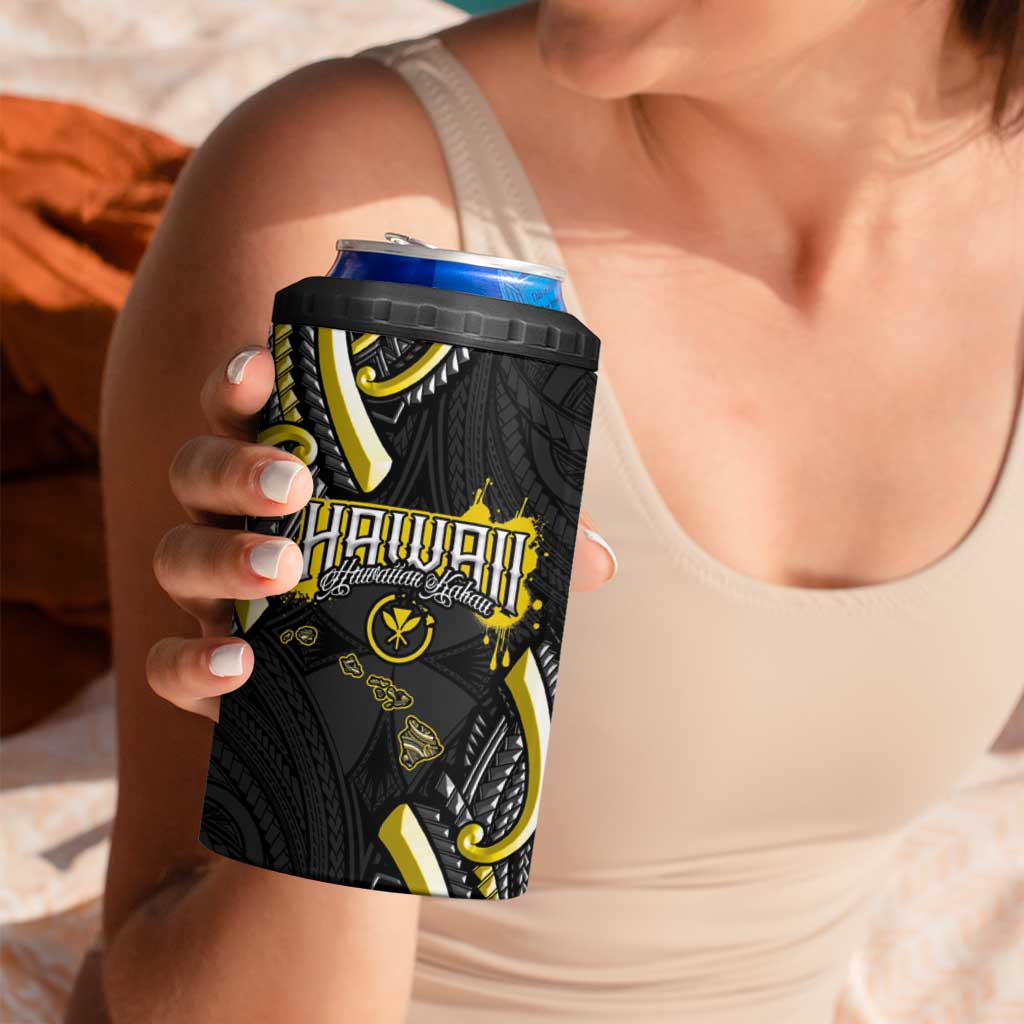 Traditional Art Hawaiian Kakau Tattoos 4 in 1 Can Cooler Tumbler Yellow Color LT03 - Polynesian Pride