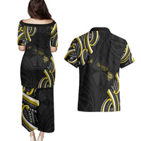 Traditional Art Hawaiian Kakau Tattoos Couples Matching Puletasi and Hawaiian Shirt Yellow Color LT03 - Polynesian Pride