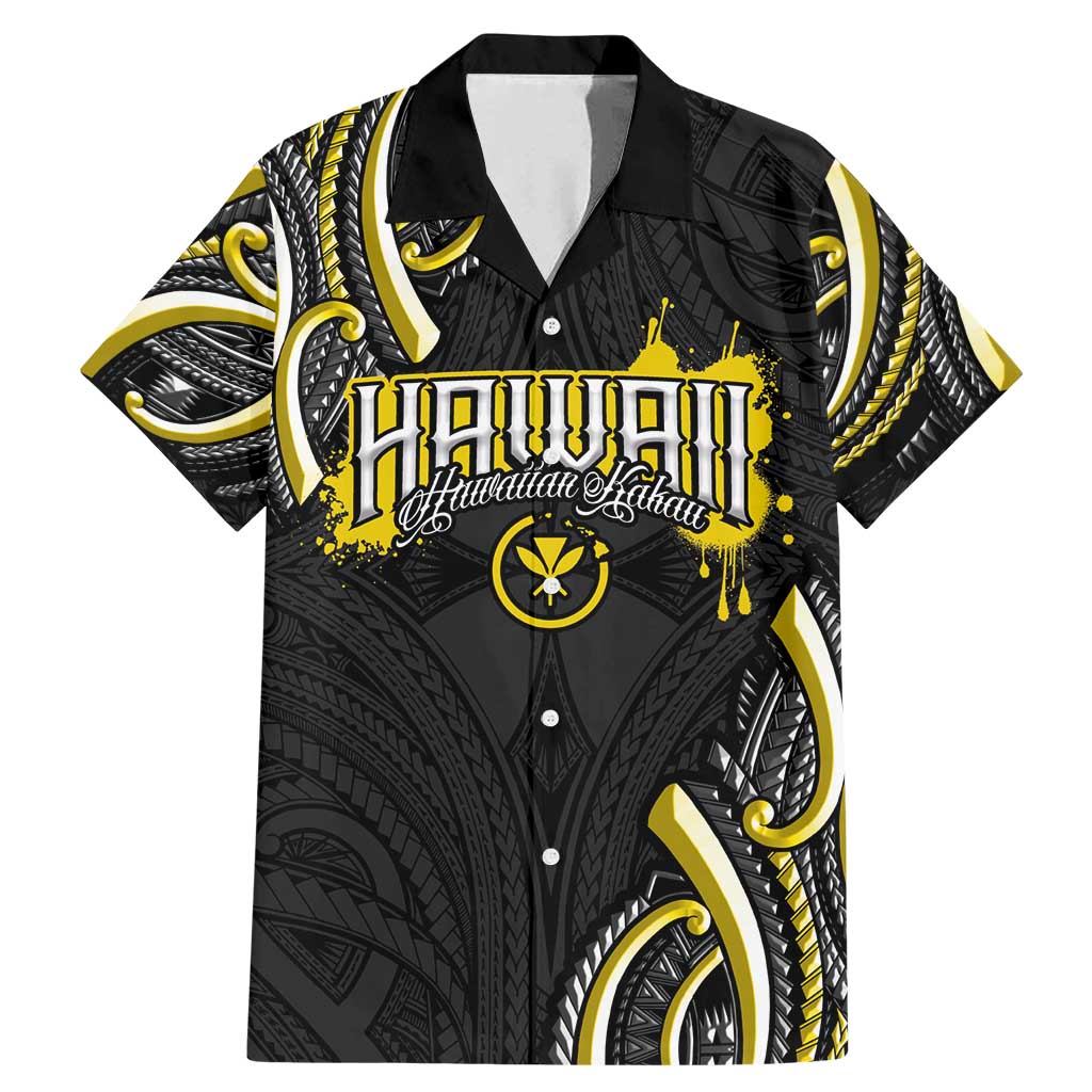 Traditional Art Hawaiian Kakau Tattoos Family Matching Mermaid Dress and Hawaiian Shirt Yellow Color LT03 Dad's Shirt - Short Sleeve Yellow - Polynesian Pride