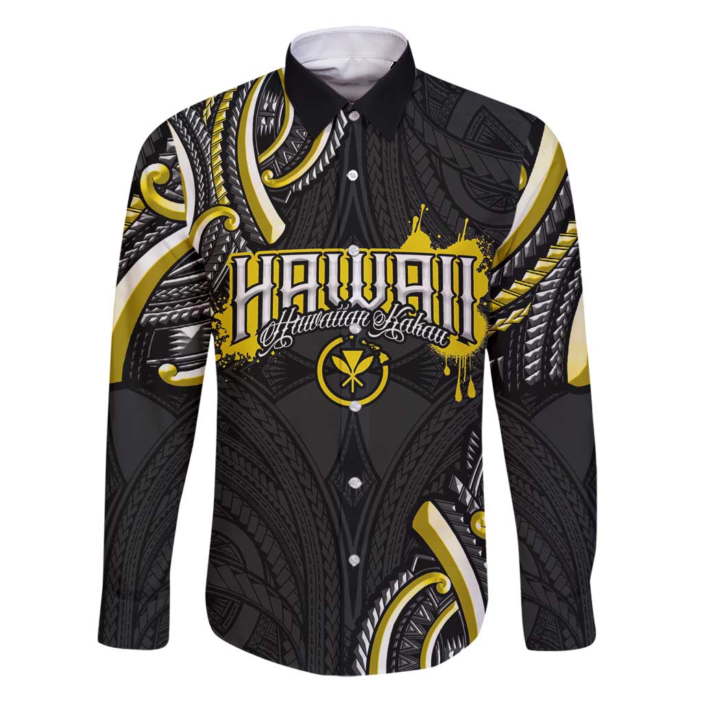 Traditional Art Hawaiian Kakau Tattoos Family Matching Mermaid Dress and Hawaiian Shirt Yellow Color LT03 Dad's Shirt - Long Sleeve Yellow - Polynesian Pride