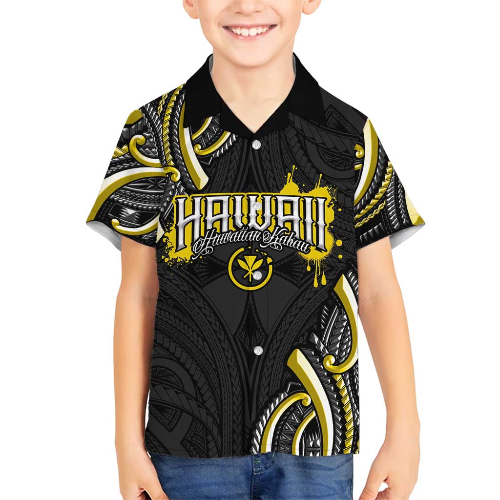 Traditional Art Hawaiian Kakau Tattoos Family Matching Off Shoulder Maxi Dress and Hawaiian Shirt Yellow Color LT03 Son's Shirt Yellow - Polynesian Pride