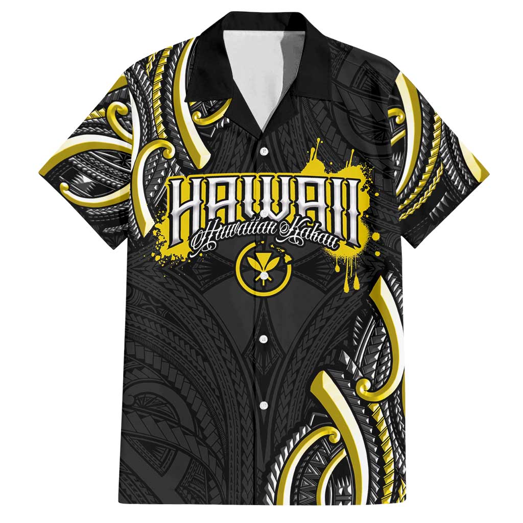 Traditional Art Hawaiian Kakau Tattoos Family Matching Puletasi and Hawaiian Shirt Yellow Color LT03 Dad's Shirt - Short Sleeve Yellow - Polynesian Pride
