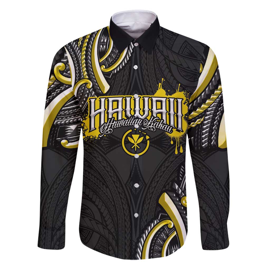 Traditional Art Hawaiian Kakau Tattoos Family Matching Puletasi and Hawaiian Shirt Yellow Color LT03 Dad's Shirt - Long Sleeve Yellow - Polynesian Pride