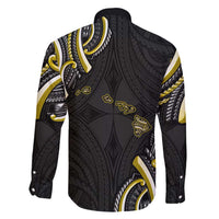 Traditional Art Hawaiian Kakau Tattoos Family Matching Short Sleeve Bodycon Dress and Hawaiian Shirt Yellow Color - Polynesian Pride