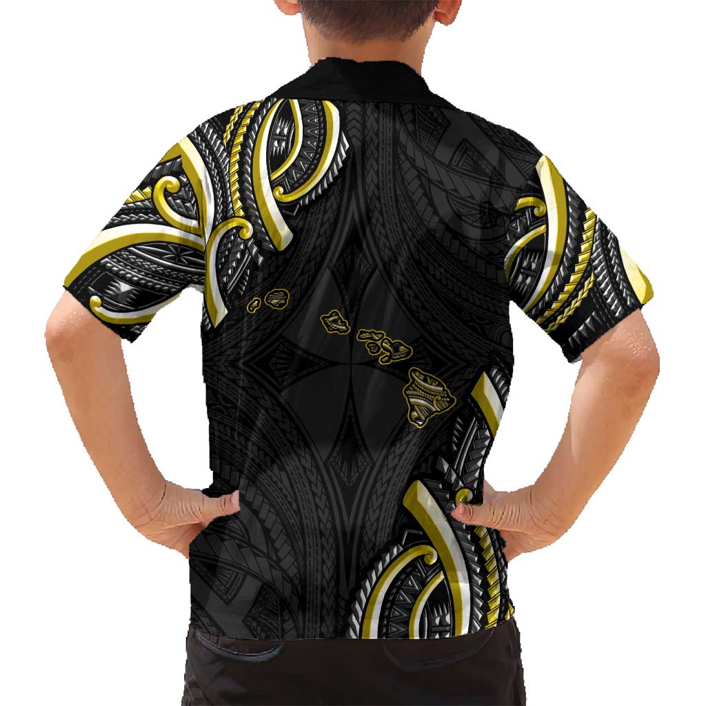 Traditional Art Hawaiian Kakau Tattoos Family Matching Summer Maxi Dress and Hawaiian Shirt Yellow Color LT03 - Polynesian Pride