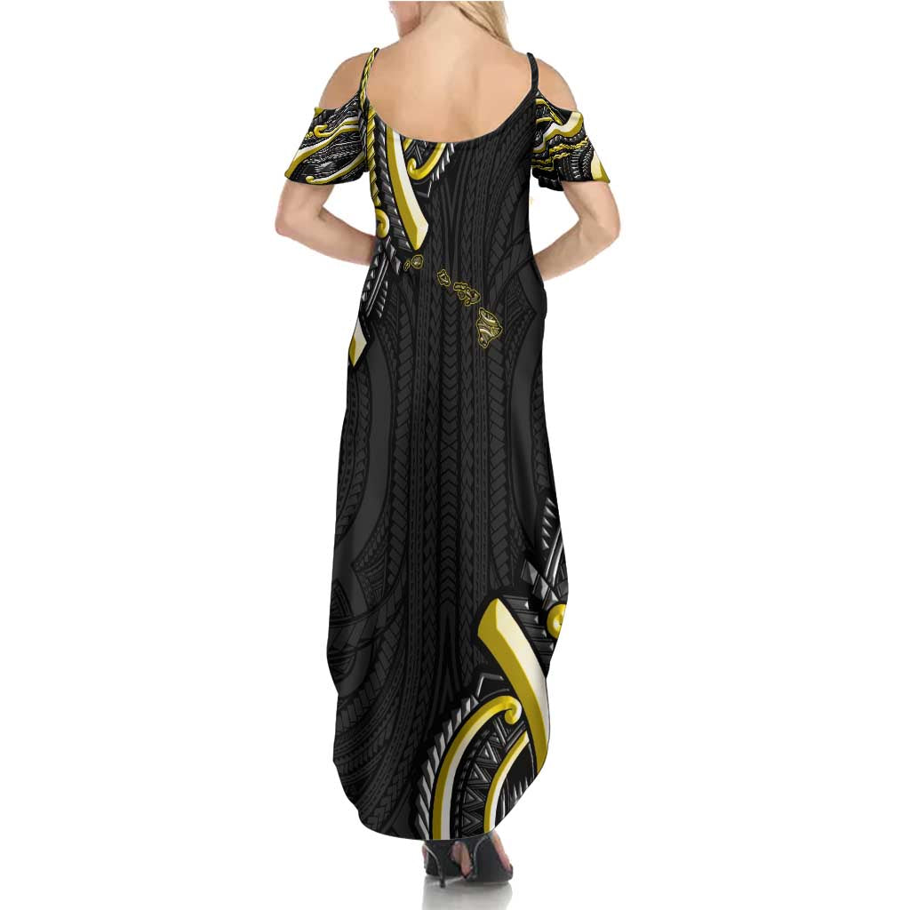Traditional Art Hawaiian Kakau Tattoos Family Matching Summer Maxi Dress and Hawaiian Shirt Yellow Color LT03 - Polynesian Pride