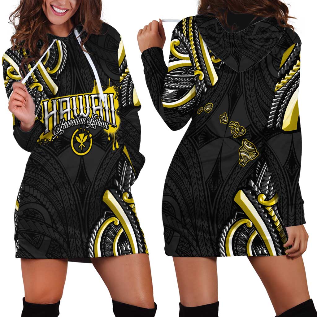 Traditional Art Hawaiian Kakau Tattoos Hoodie Dress Yellow Color LT03 - Polynesian Pride
