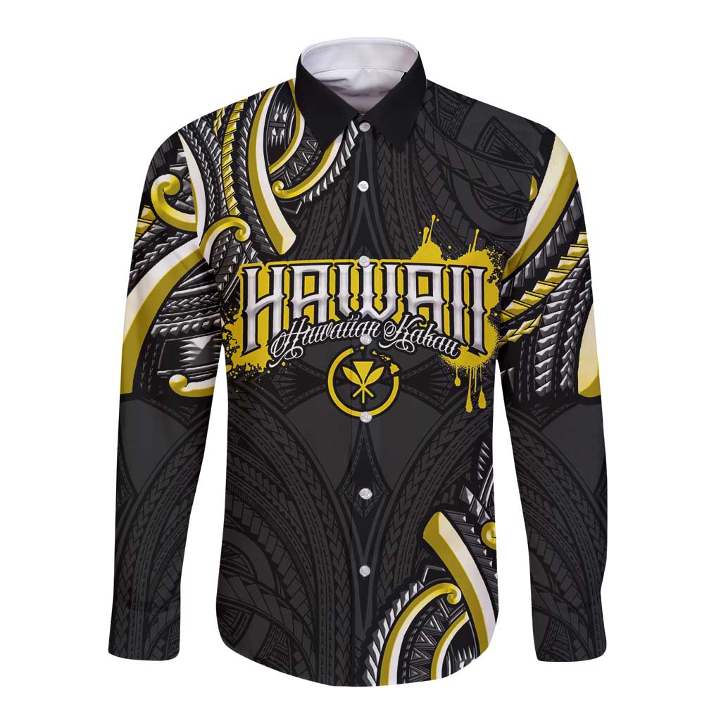 Traditional Art Hawaiian Kakau Tattoos Long Sleeve Button Shirt Yellow Color LT03 Unisex Yellow - Polynesian Pride