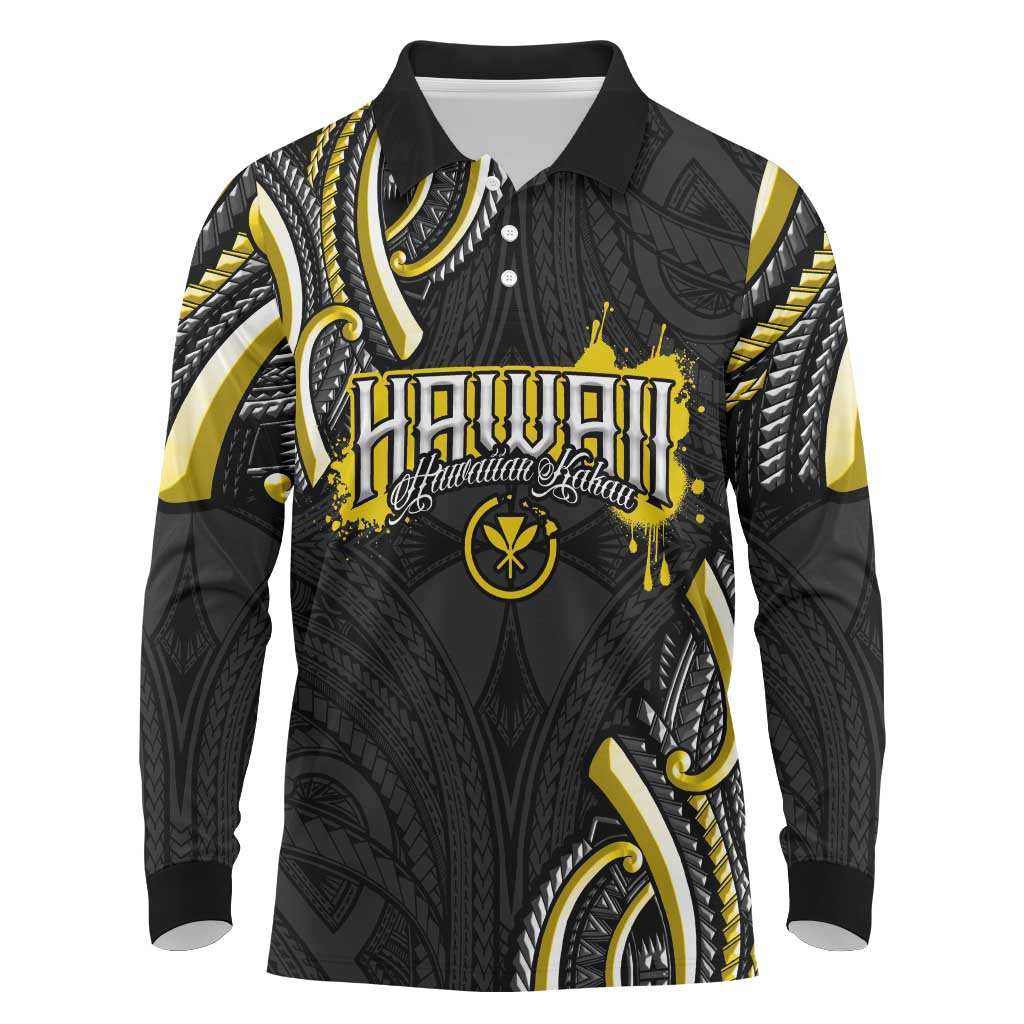 Traditional Art Hawaiian Kakau Tattoos Long Sleeve Polo Shirt Yellow Color LT03 Yellow - Polynesian Pride